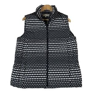 Talbots Women's Vest Sz M Petite Down Feather‎ Polka Dot Black White Ski Lodge